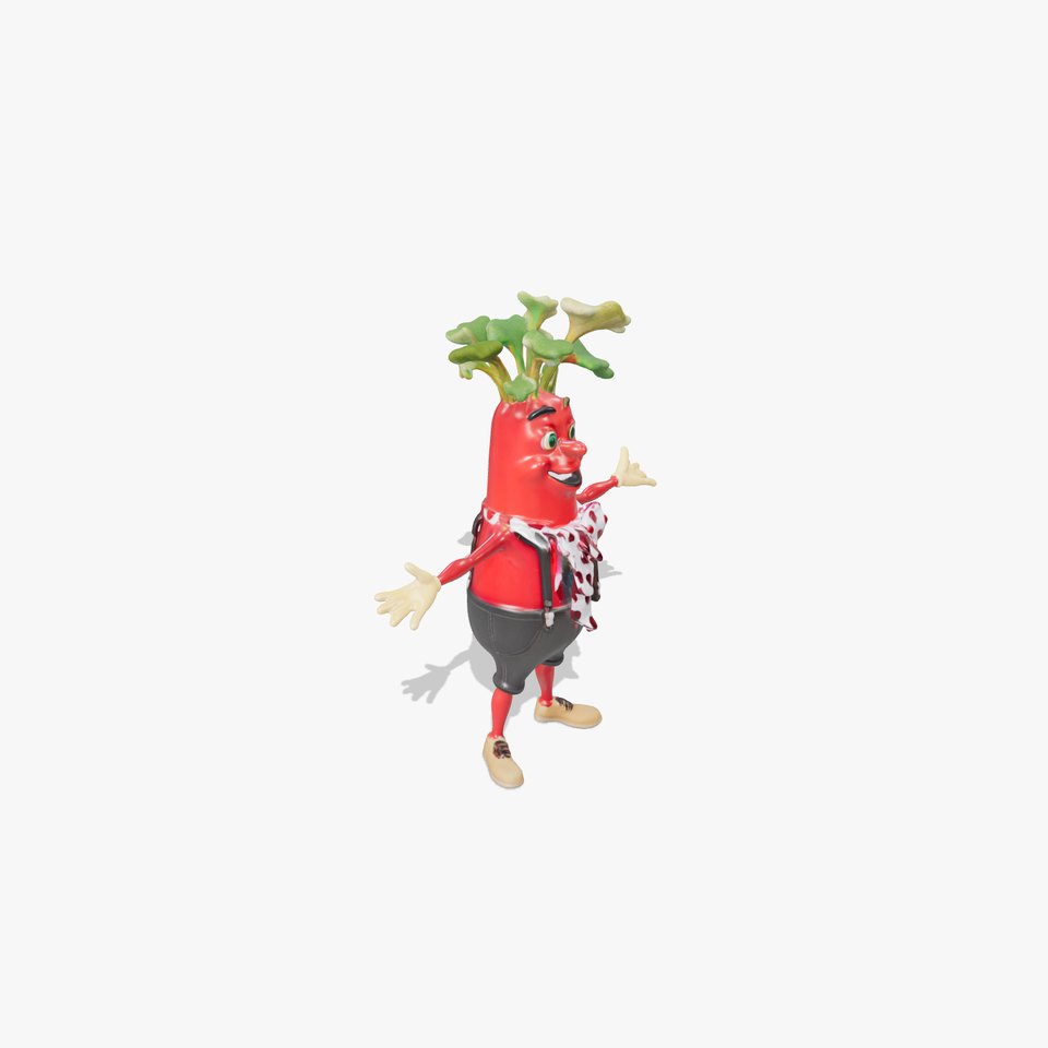 Cheerful Radish Character with Polka Dot Scarf  Rigged and Animated